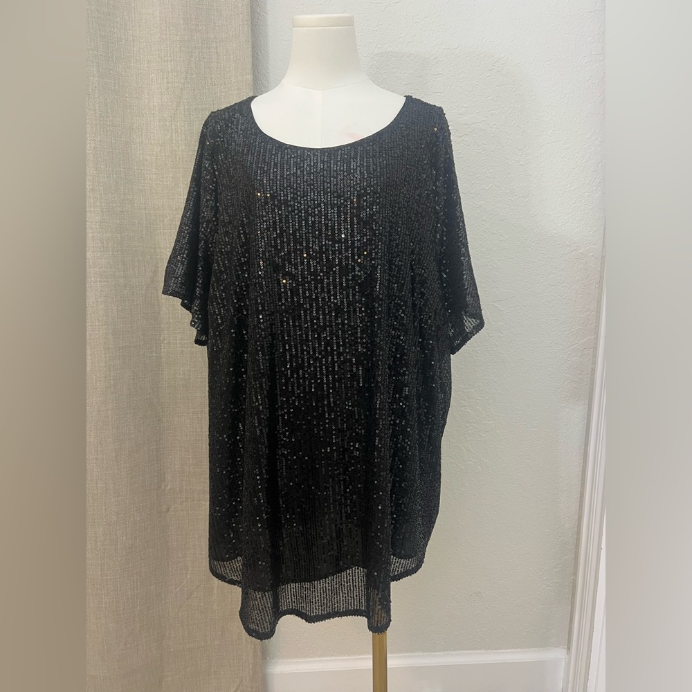 Women’s Torrid Sequin Short Sleeve Black Party Top Size 3X (22/24)
